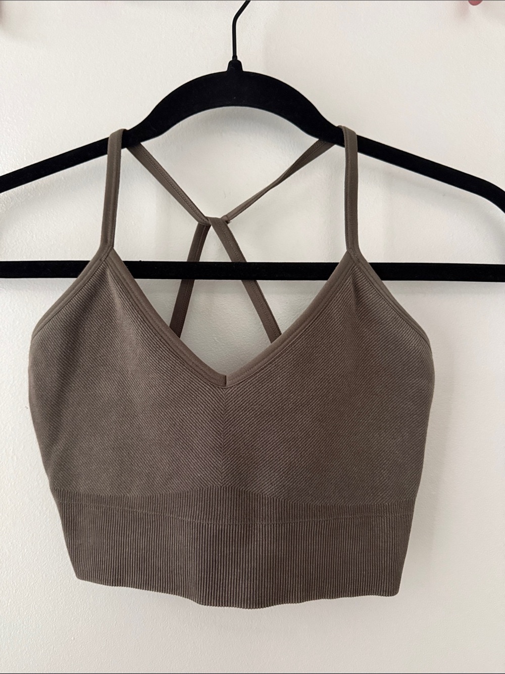 JoyLab Cross-Back Ribbed Bralette - Taupe